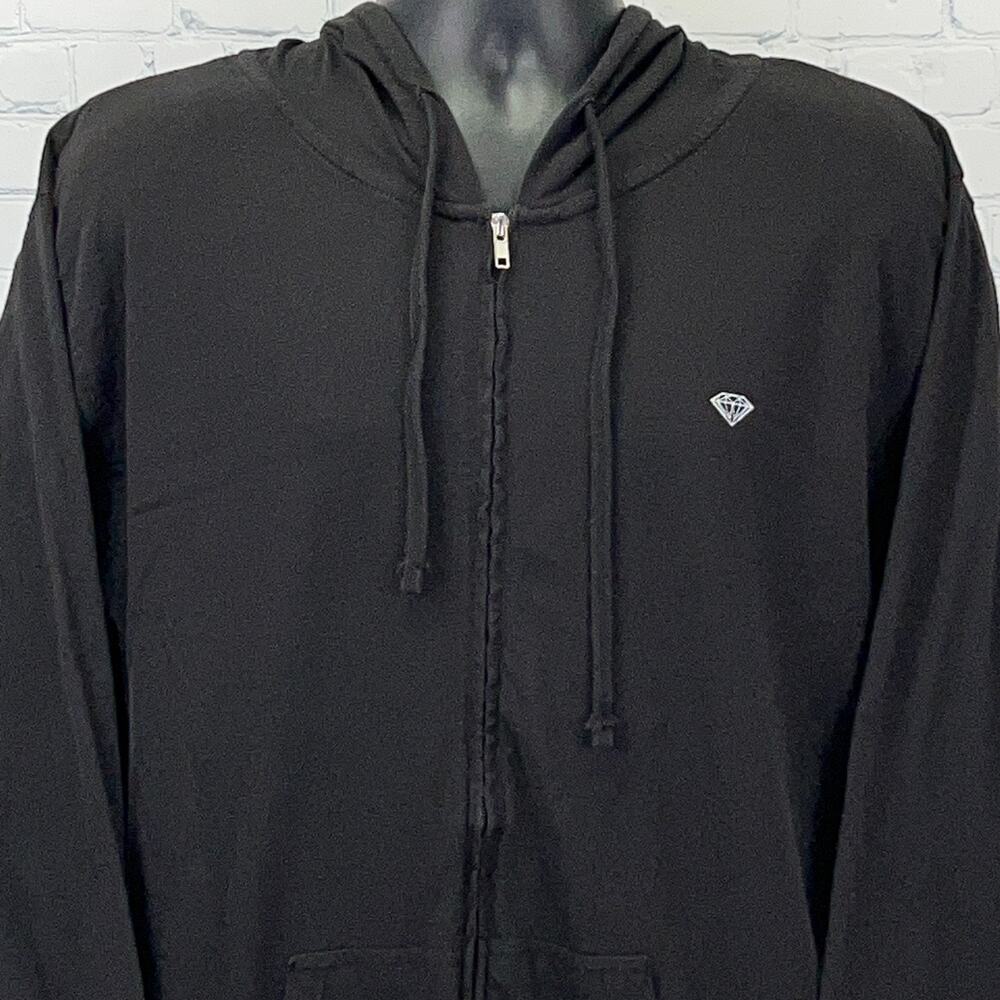Diamond Supply Co Hooded T Shirt Hoodie Long Sleeve Full Zip Black XL X-Large
